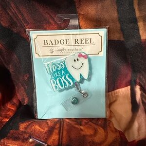Simply Southern Teal and White Tooth Badge Reel